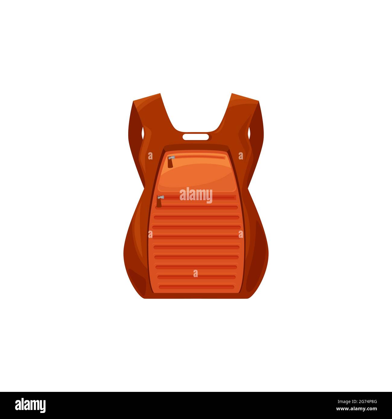 Sac d'école pour enfants icône vecteur isolée, sac à dos de dessin animé de couleur orange avec dos de volant Uni. Sac à dos d'étudiant ou de randonnée, sac à dos touristique ou goélette Illustration de Vecteur