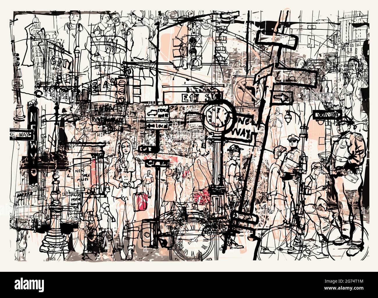 New York avec des éléments dessinés à la main et des symboles typiques de la vie urbaine - illustration vectorielle Illustration de Vecteur