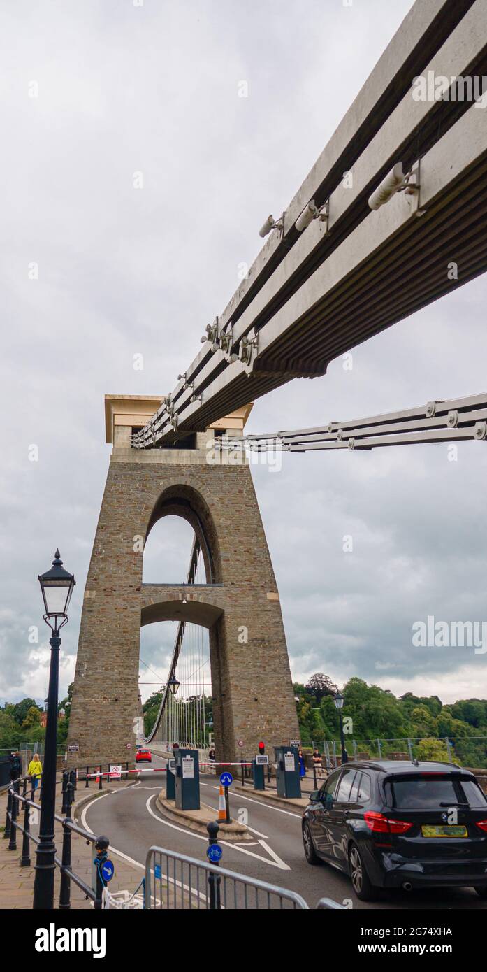 Vue sur le pont suspendu de l'Isambard Kingdom Brunel Clifton à Bristol, Royaume-Uni Banque D'Images