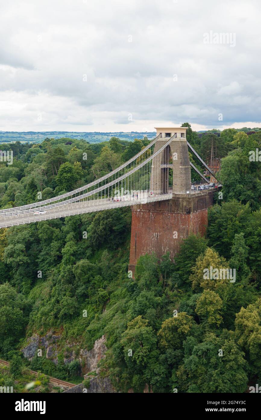 Vue sur le pont suspendu de l'Isambard Kingdom Brunel Clifton à Bristol, Royaume-Uni Banque D'Images