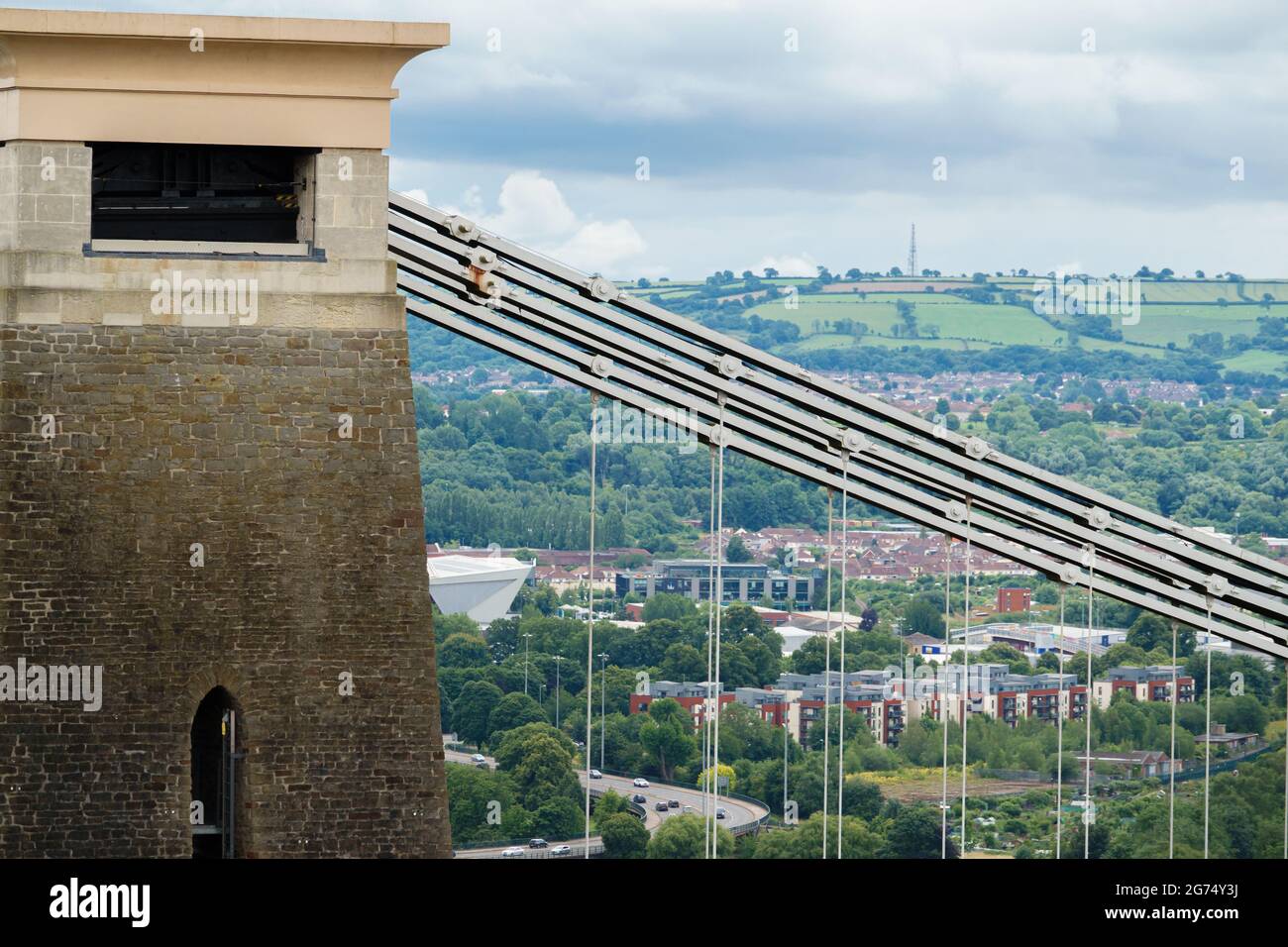 Vue sur le pont suspendu de l'Isambard Kingdom Brunel Clifton à Bristol, Royaume-Uni Banque D'Images