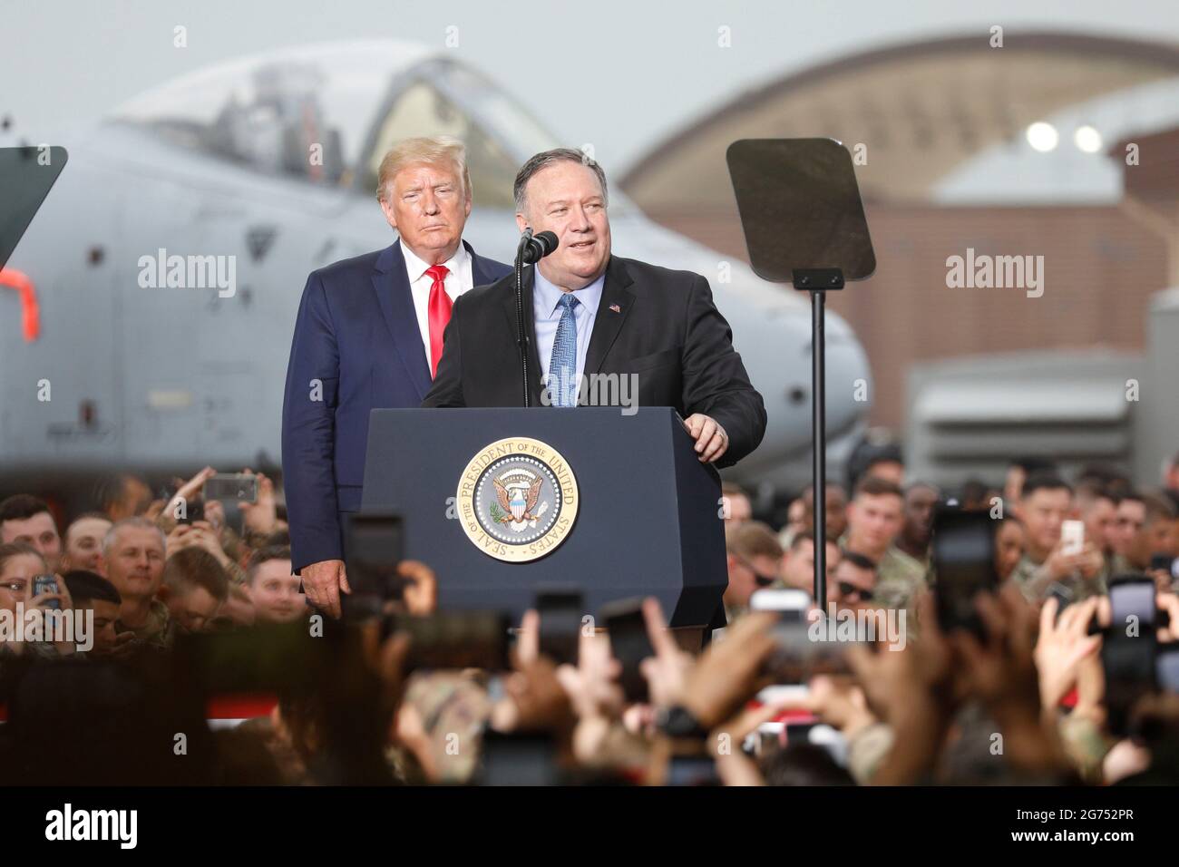 Le 30 juin 2019-Osan, le secrétaire sud-coréen et américain Mike Pompeo discours à la base aérienne militaire d'Osan pour la rencontre de leurs soldats à la base aérienne d'Osan à Osan, en Corée du Sud.le président américain Donald Trump rencontre aujourd'hui le président nord-coréen Kim Jong un au village de la trêve Panmunjom. Banque D'Images