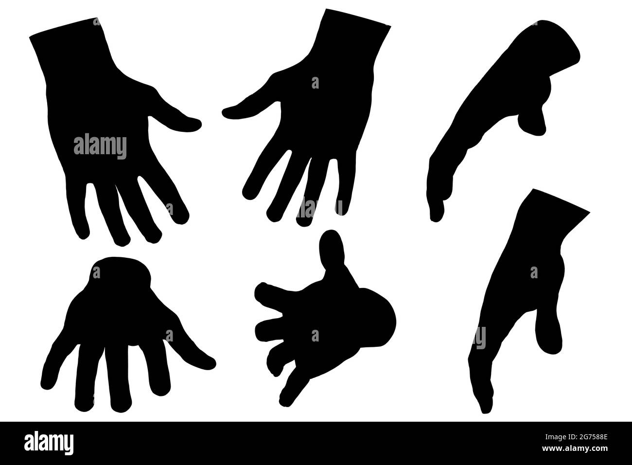 Ensemble avec silhouettes de mains humaines dans différentes positions isolées sur fond blanc. Illustration vectorielle. Illustration de Vecteur