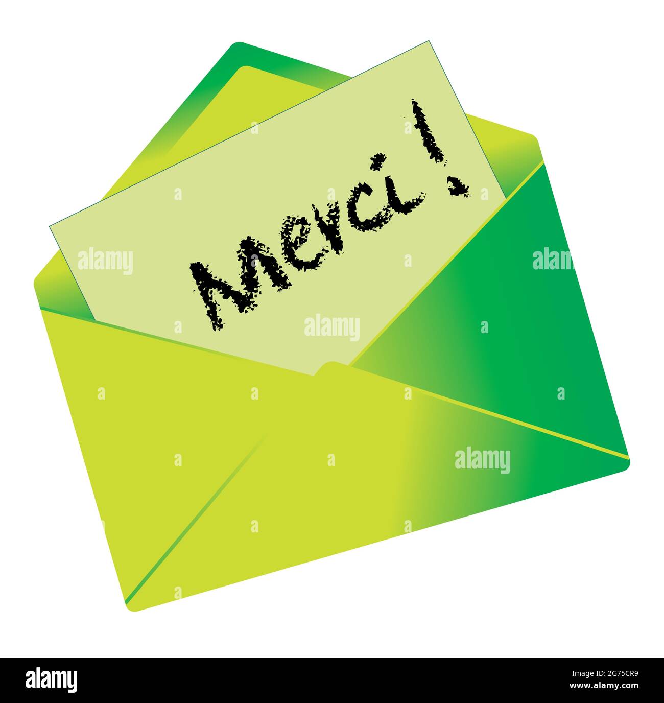 Français message de remerciement sur papier et enveloppe Illustration de Vecteur
