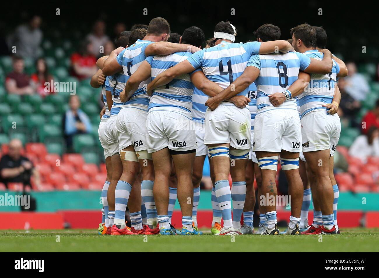 Caucus des joueurs argentins. Rugby international friendly , pays de Galles v Argentine, série d'été au stade de la Principauté à Cardiff le samedi 10 juillet 2021. photo par Andrew Orchard/Andrew Orchard photographie sportive Banque D'Images