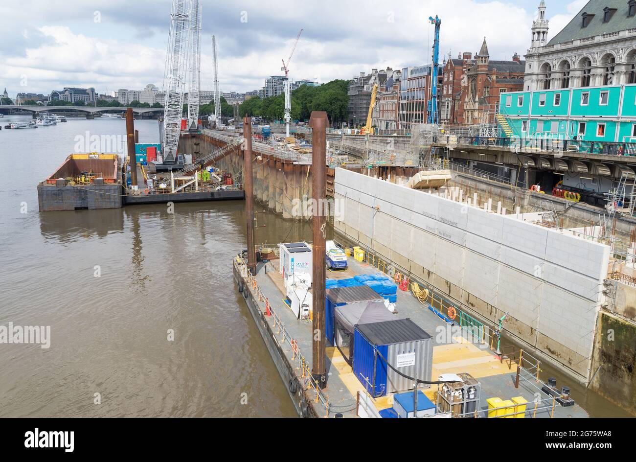 Travaux de construction du tunnel Thames Tideway, un super égout sous la Tamise. Londres Banque D'Images