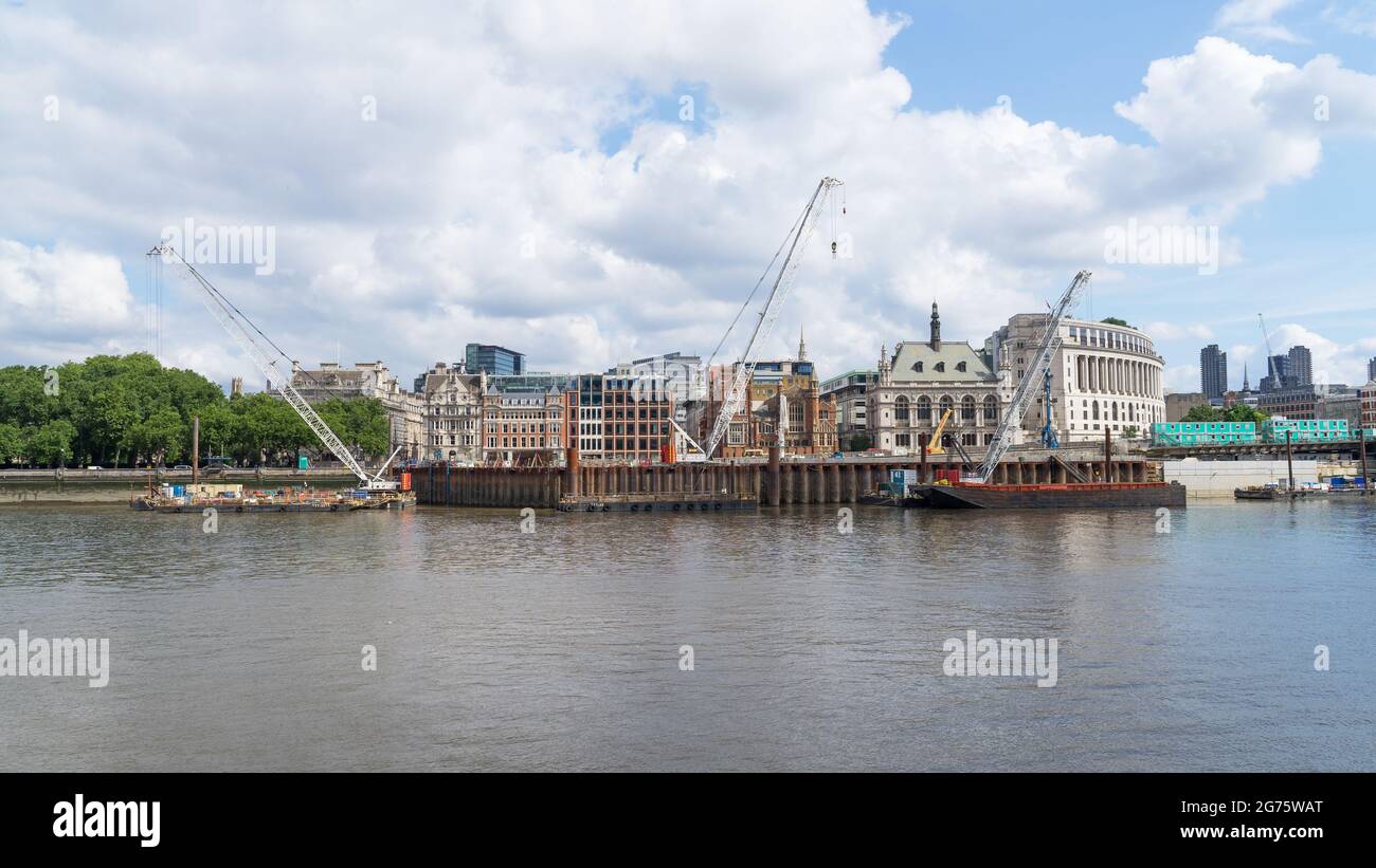 Travaux de construction du tunnel Thames Tideway, un super égout sous la Tamise. Londres Banque D'Images