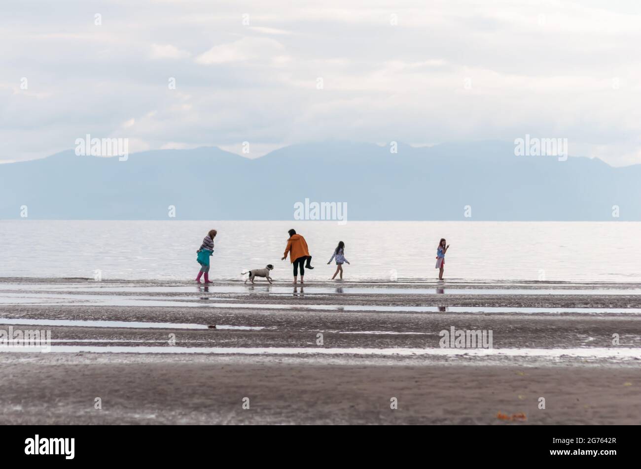 Barassie Beach, Troon, Écosse, Royaume-Uni. 11 juillet 2021. Météo Royaume-Uni. Aller pour une promenade au bord de l'eau sur la plage de Barassie avec l'île d'Arran en arrière-plan. Credit: SKULLY/Alay Live News Banque D'Images