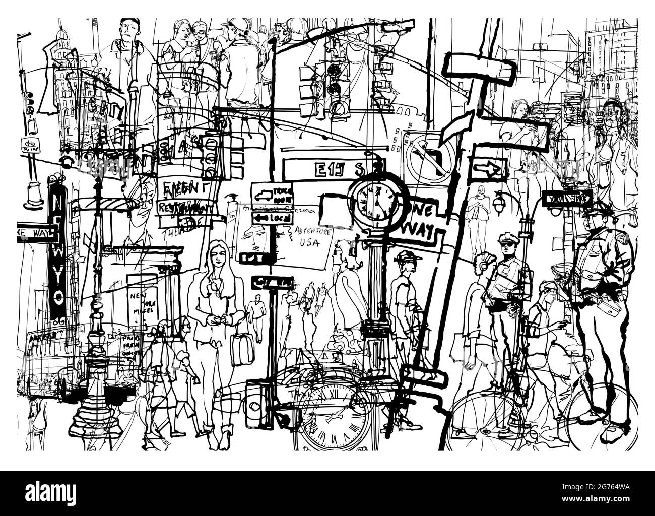 New York avec des éléments dessinés à la main et des symboles typiques de la vie urbaine - illustration vectorielle Illustration de Vecteur