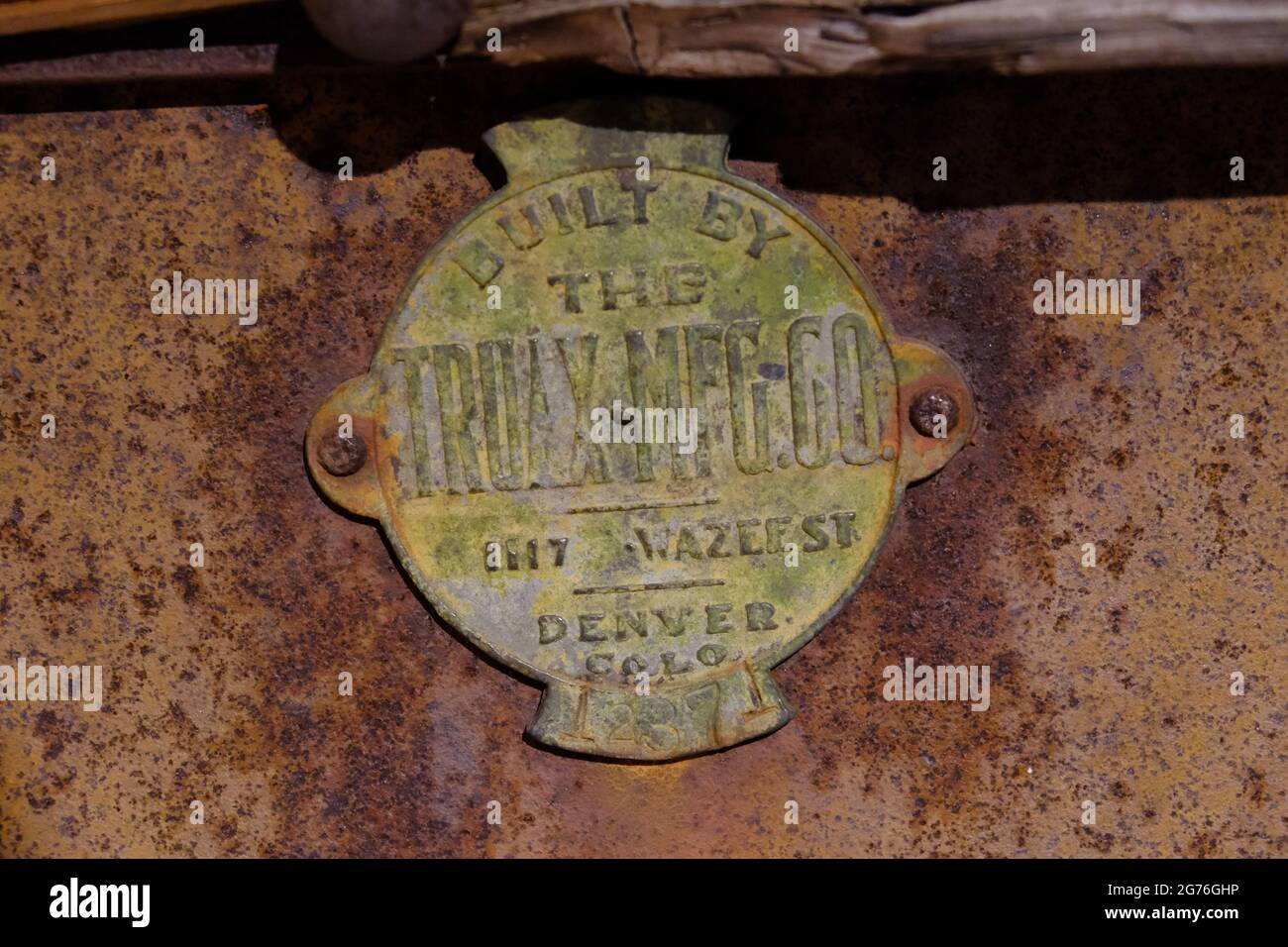 Vintage Stamp on Rail Cart de Denver Colorado Truax MFG Company Banque D'Images