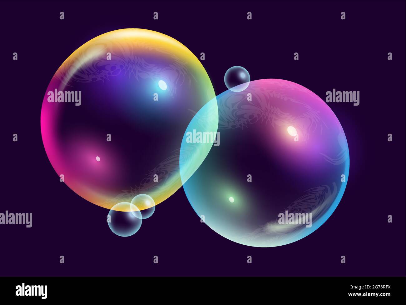 Deux grandes bulles transparentes, réalistes et colouantes. Illustration vectorielle. Illustration de Vecteur