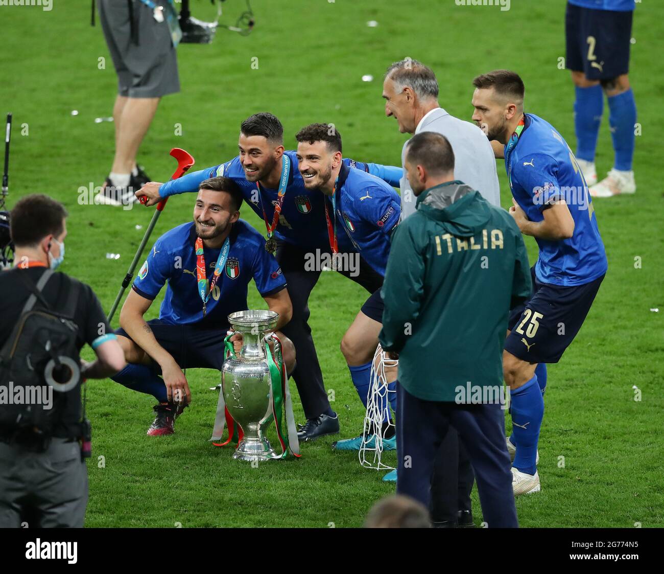 Londres, Angleterre, 11 juillet 2021. Bryan Cristante, Leonardo Spinazzola et Alessandro Florenzi d'Italie lors de la finale de l'UEFA Euro 2020 au stade Wembley, Londres. Le crédit photo devrait se lire: David Klein / Sportimage crédit: Sportimage / Alay Live News Banque D'Images