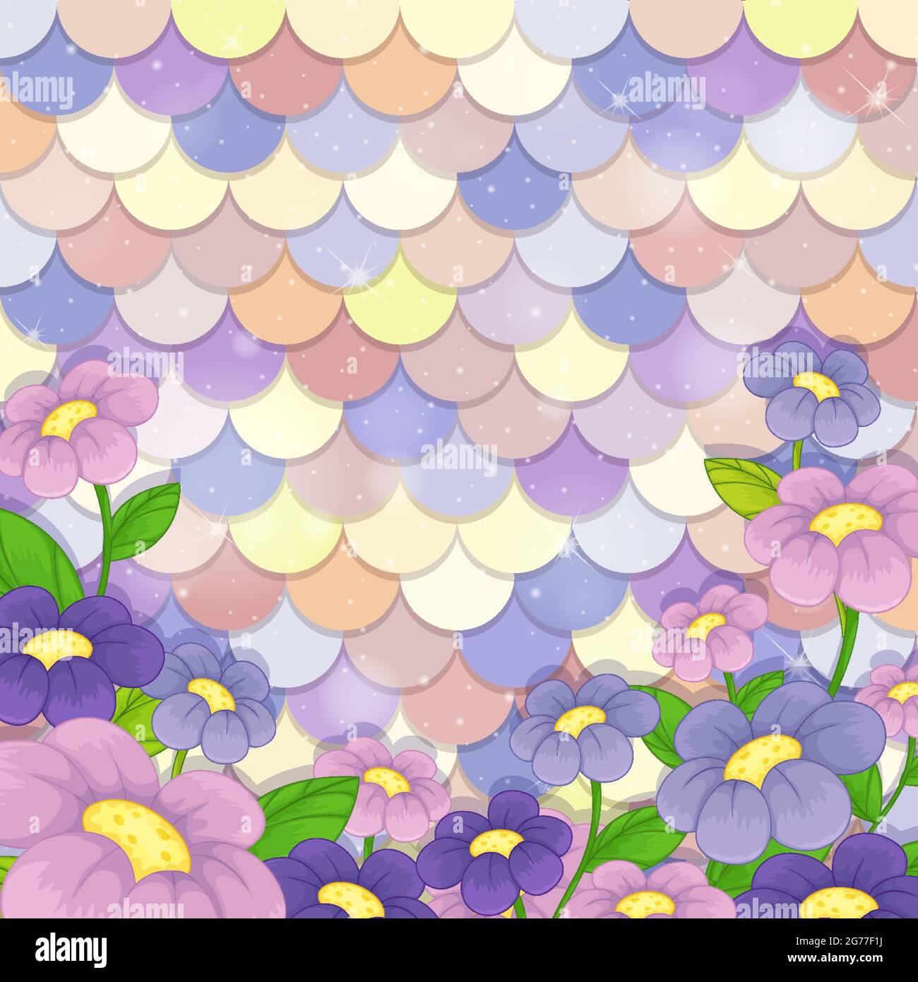 Motif pastel à l'échelle de la sirène avec illustration de nombreuses fleurs Illustration de Vecteur