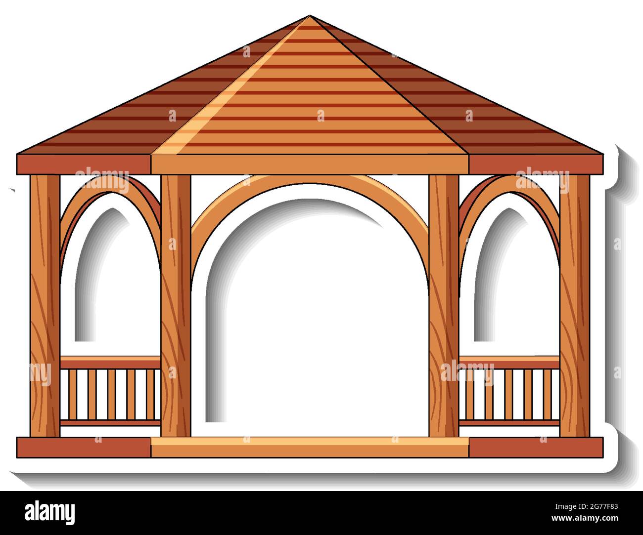 Modèle d'autocollant avec illustration en bois de pavillon isolé Illustration de Vecteur