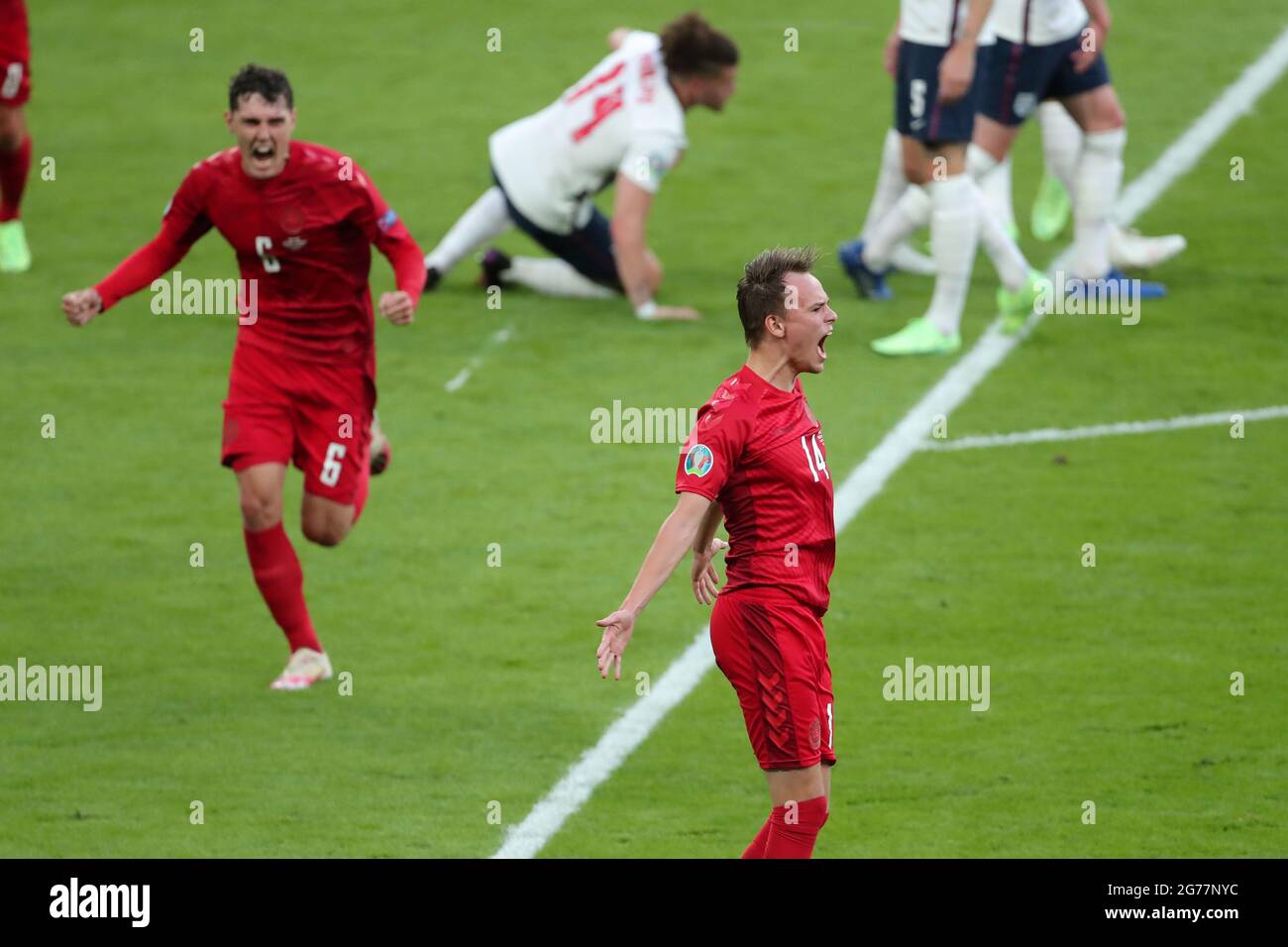 ANDREAS CHRISTENSEN, MIKKEL DAMSGAARD, ANGLETERRE V DANEMARK, 2021 Banque D'Images