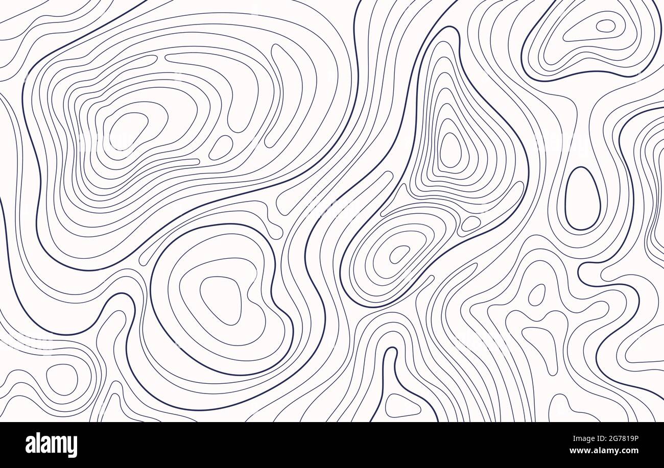 Carte topographique. Contour topographique, lignes de contourage géographique. Relief topographique, élévation paysage relief contours fond vectoriel. Vue du dessus des routes et sentiers courbés détaillés Illustration de Vecteur