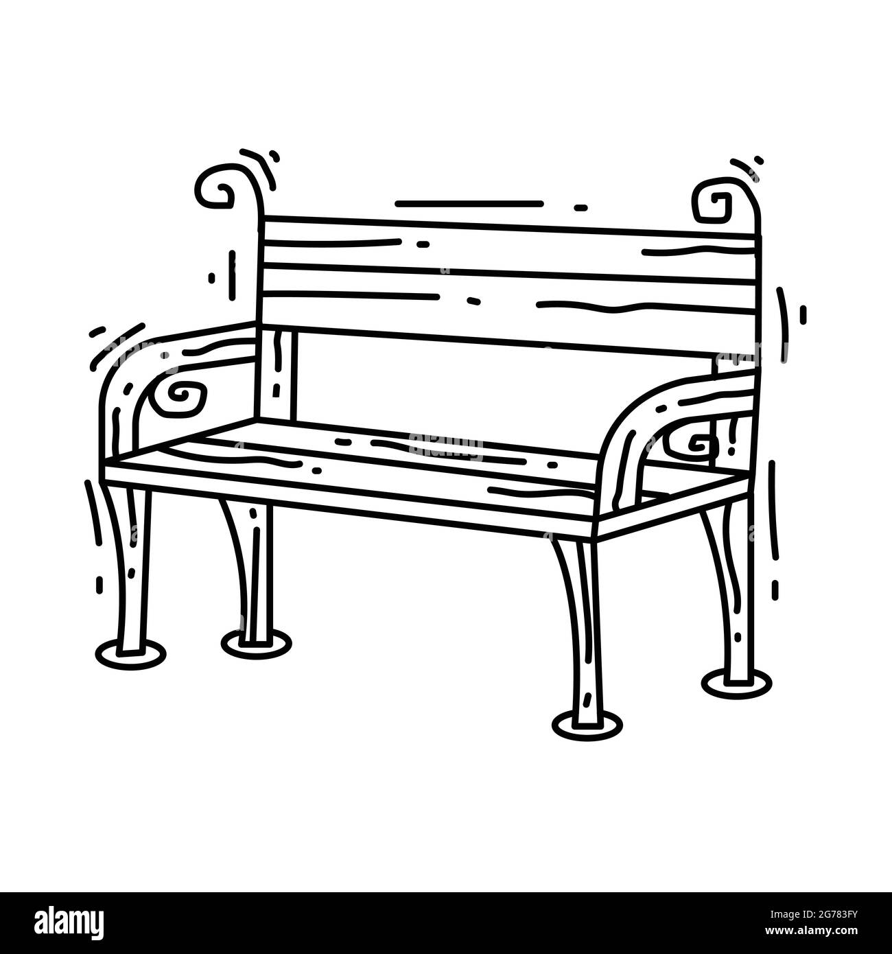 Icône de banc de jardinage. Jeu d'icônes dessinées à la main, contour noir, icône de caniche, dessin d'icône de vecteur. Illustration de Vecteur