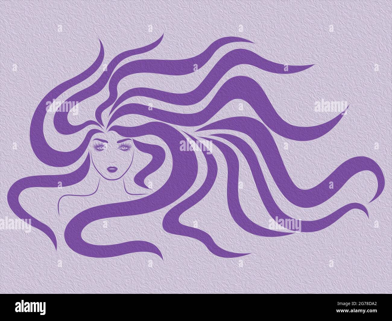 Femme élégante et charmante avec de beaux cheveux en flux, illustration colorée isolée Banque D'Images