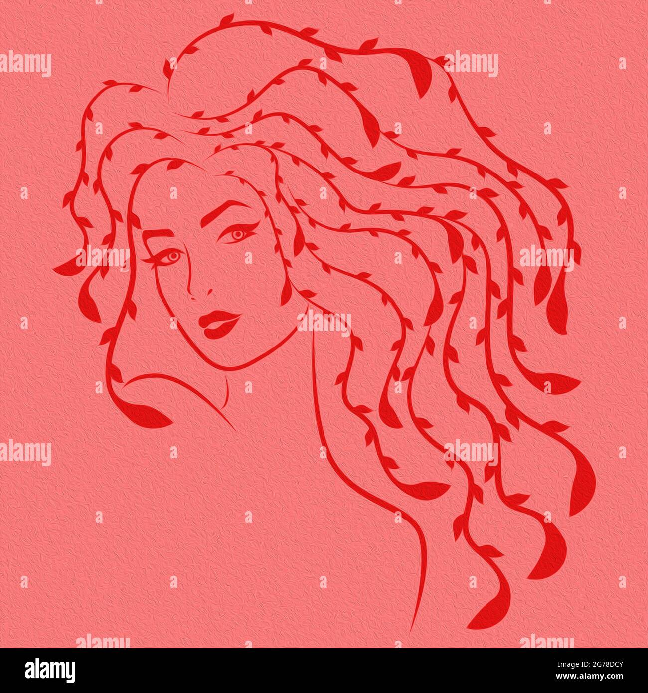 Сharming femme avec de luxueux cheveux stylisés fleuris dans le flux isolé sur le fond rose, pour la conception de produits cosmétiques Banque D'Images