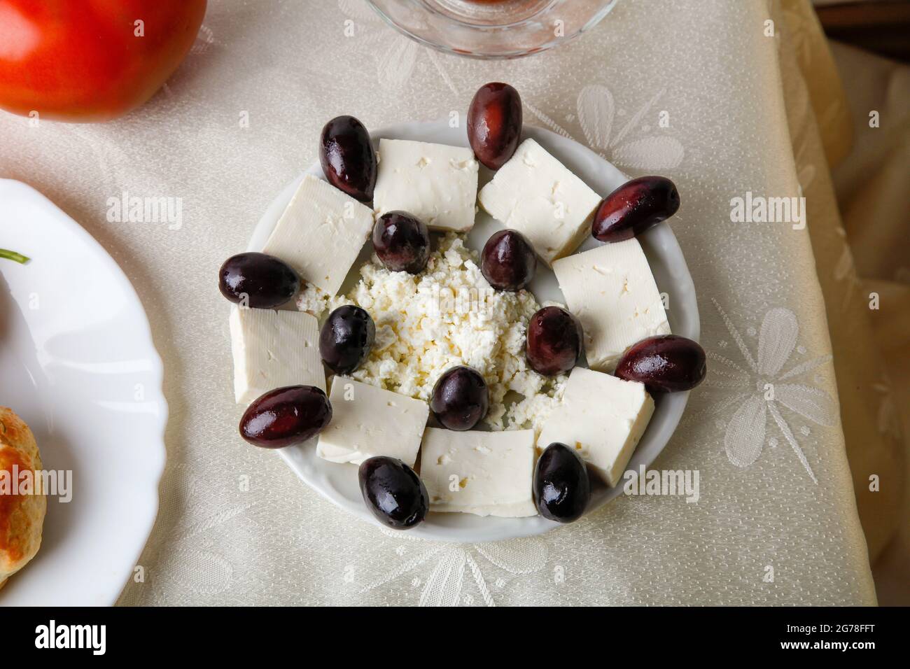 Fromage feta, olives, petit déjeuner, turc, grec Banque D'Images