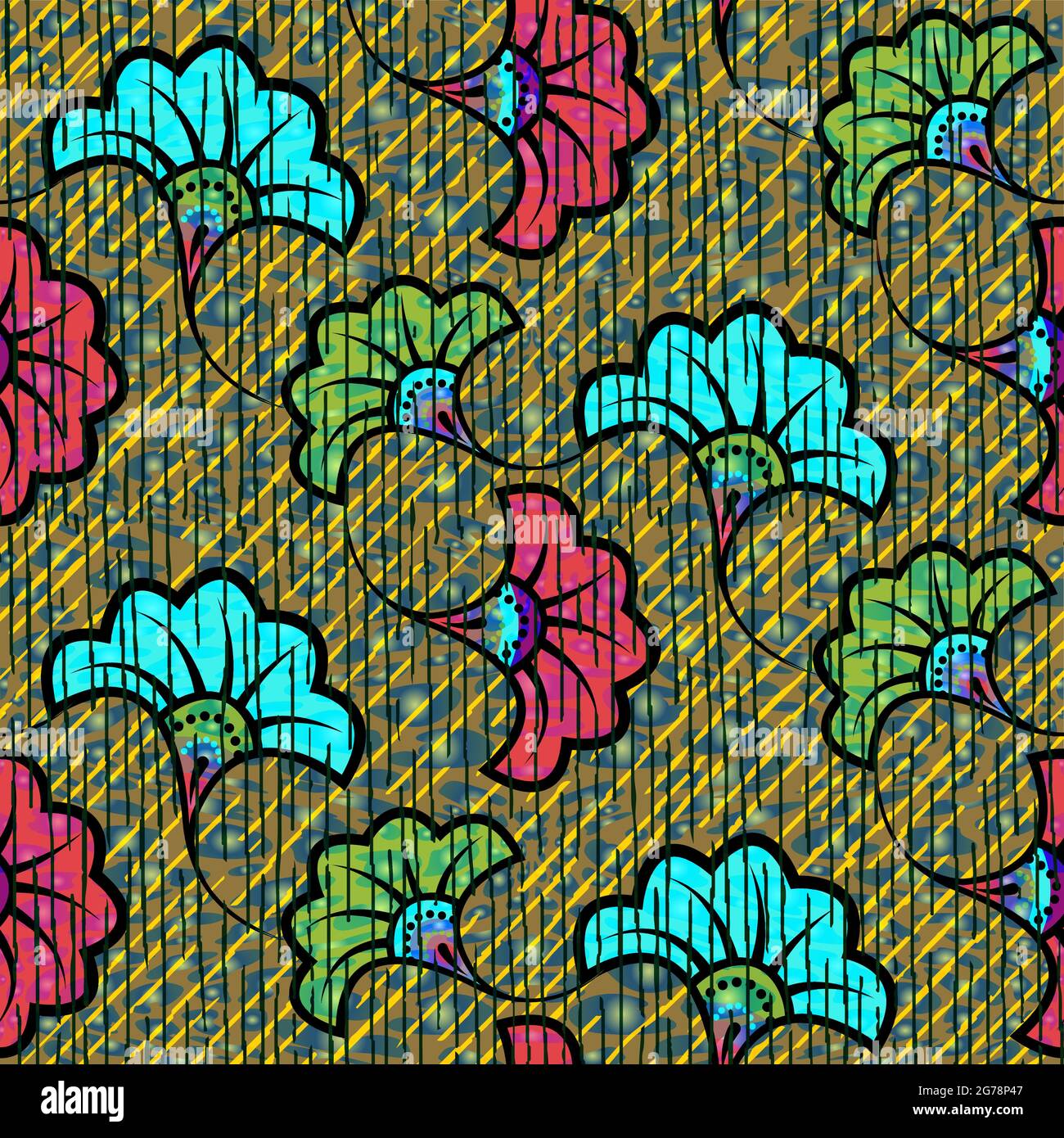 Tissu African Wax Print, décoration ethnique faite main sans couture, motifs tribaux éléments floraux. Texture vectorielle, afro textile coloré Ankar Illustration de Vecteur