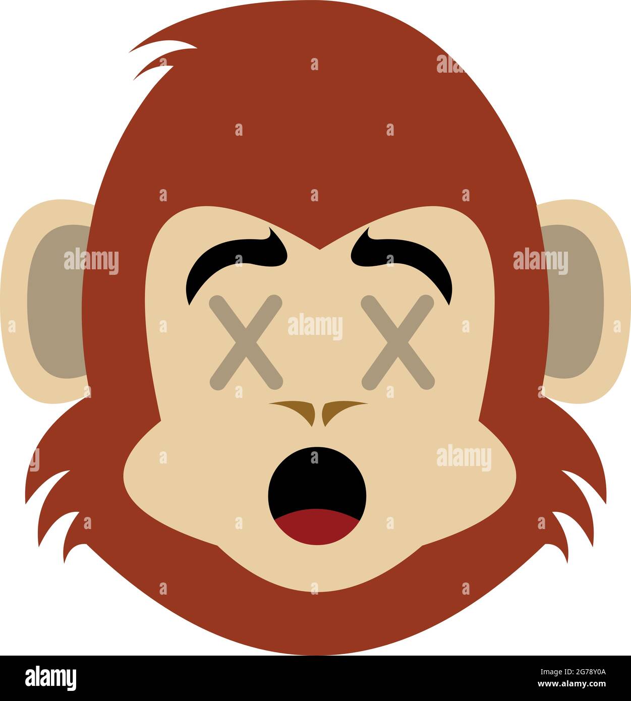 Vecteur émoticône illustration du visage d'un singe ou d'un chimpanzé avec des croix dans les yeux, concept de la mort Illustration de Vecteur