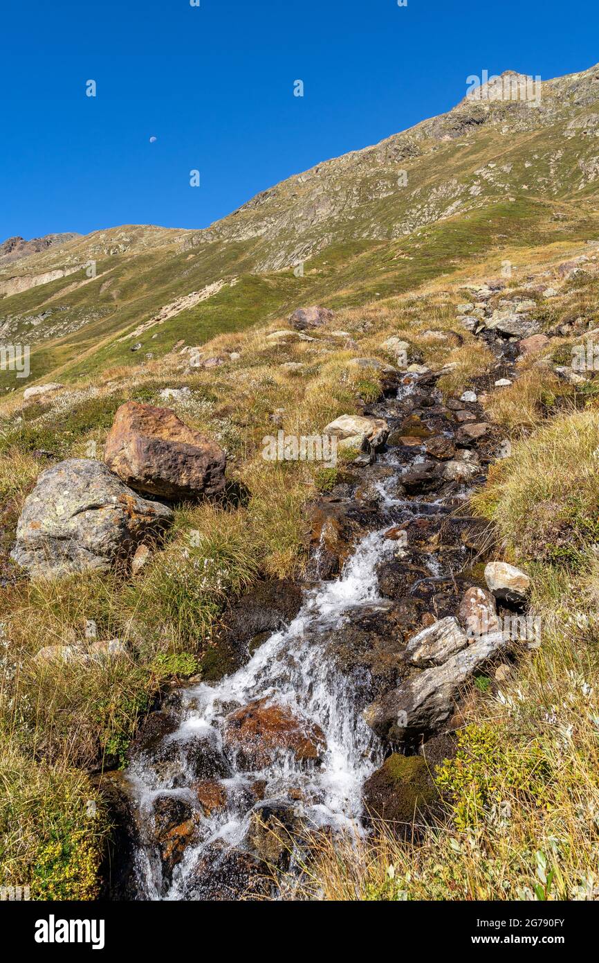 Europe, Autriche, Tyrol, Alpes de l'Ötztal, Ötztal, Ruisseau de montagne dans les Alpes de l'Ötztal Banque D'Images