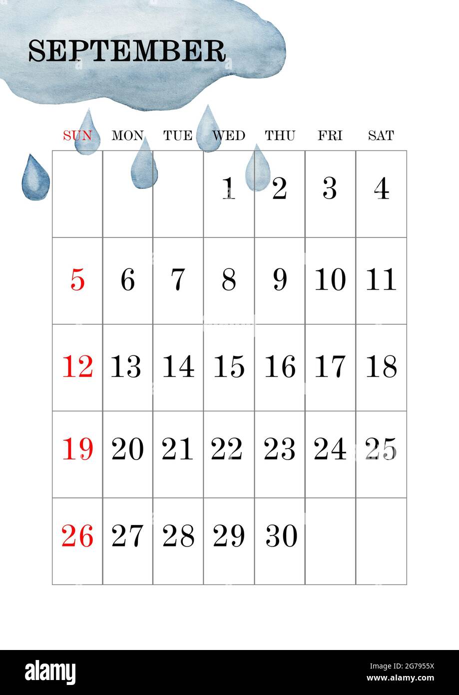 Page du calendrier pour le mois de septembre. Gros plan, vue de dessus. Personne Banque D'Images
