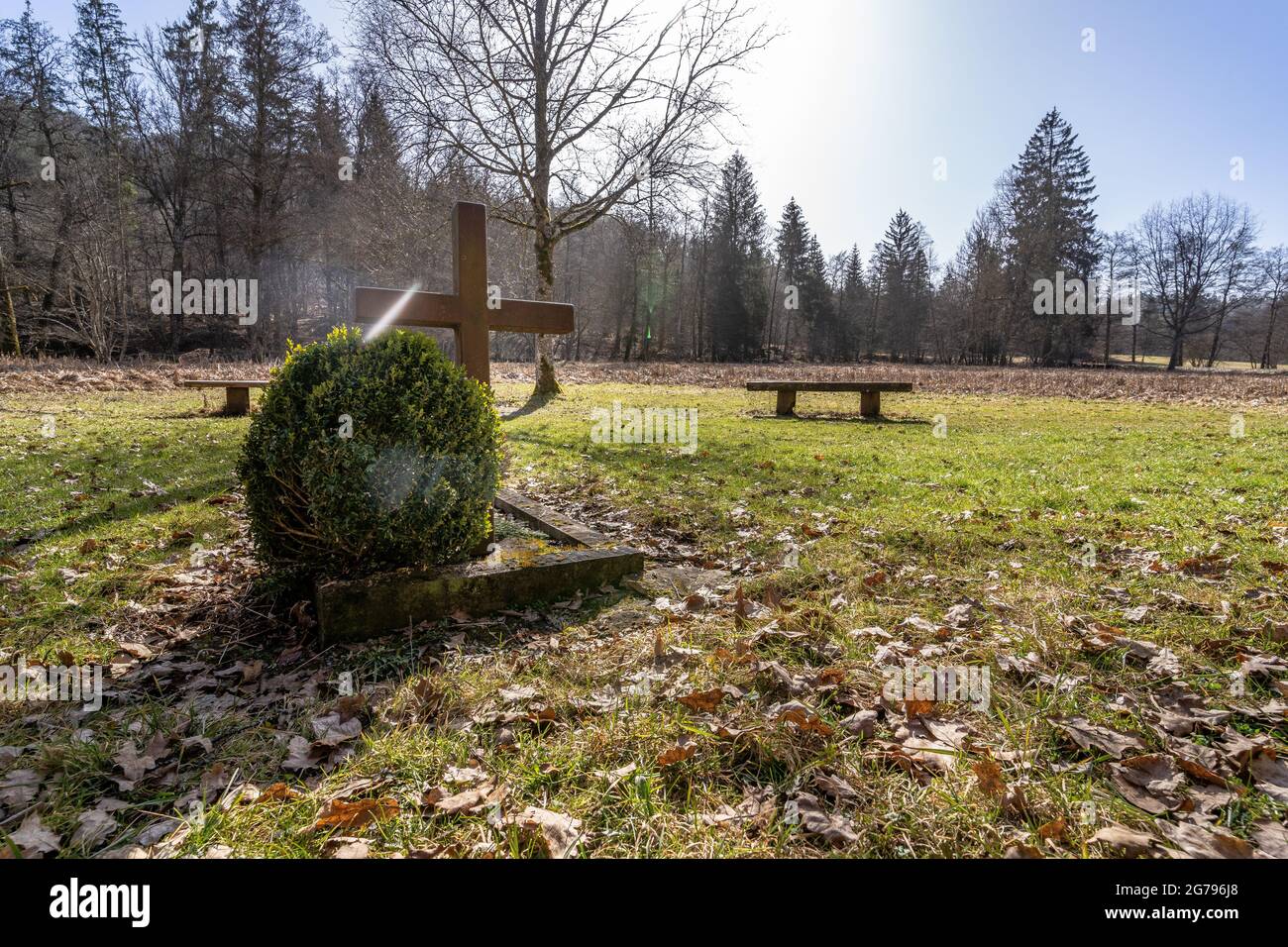 Europe, Allemagne, Bade-Wurtemberg, région de Schönbuch, mémorial des soldats à Goldersbachtal Banque D'Images
