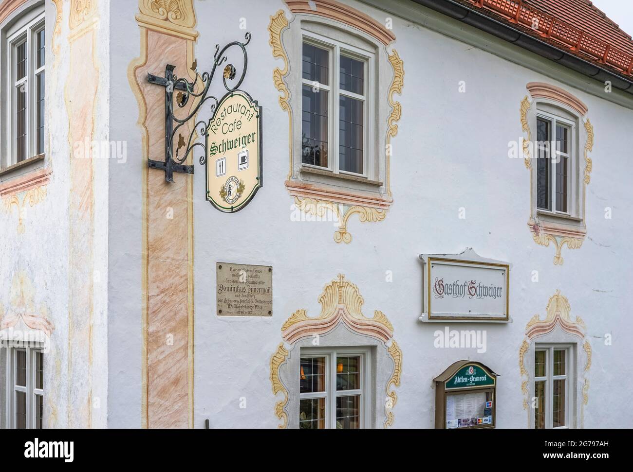 Allemagne, Bavière, Steingaden, Gasthof Schweiger, ancienne maison du constructeur de Wieskirchen Dominikus Zimmerman Banque D'Images