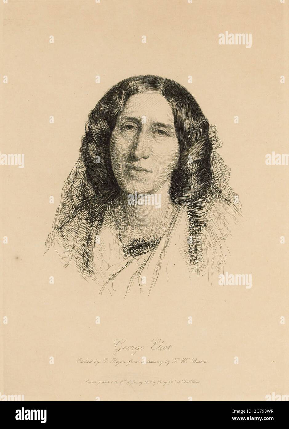 Portrait de George Eliot (1819-1880). Musée : COLLECTION PRIVÉE. Auteur: Paul-Adolphe Rajon. Banque D'Images
