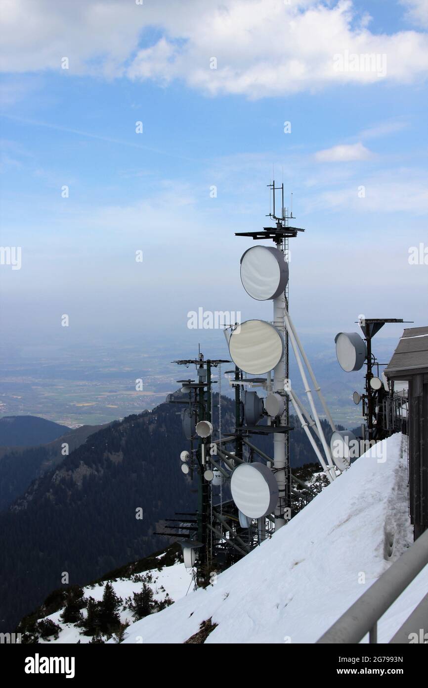 Allemagne, Bavière, Bayrischzell, Wendelstein, sommet,alpes, montagnes, montagnes, Mangfall montagnes, destination d'excursion,montagne, station de télévision, station de transmission, antenne, panorama,mâts radio, antenne Banque D'Images