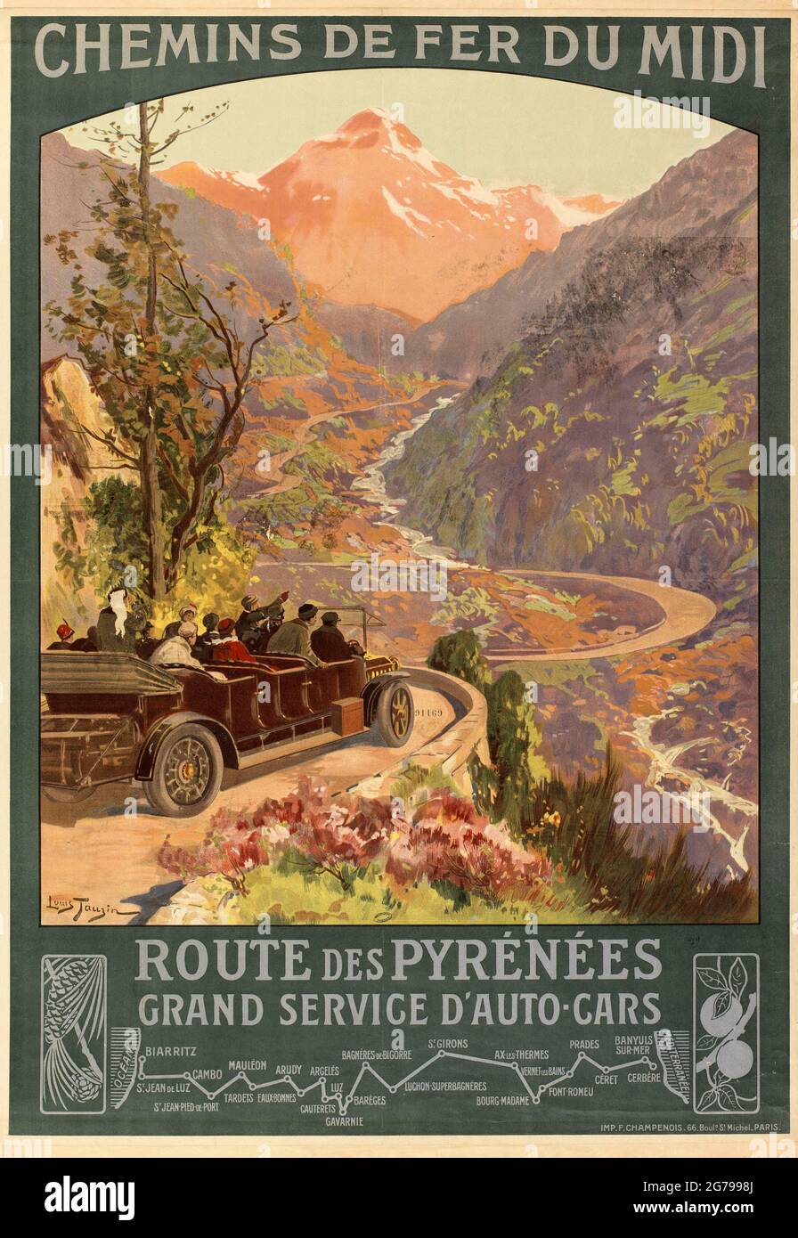 Chemin de fer du midi. Route des Pyrénées. Musée : COLLECTION PRIVÉE. Auteur: LOUIS TAUZIN. Banque D'Images