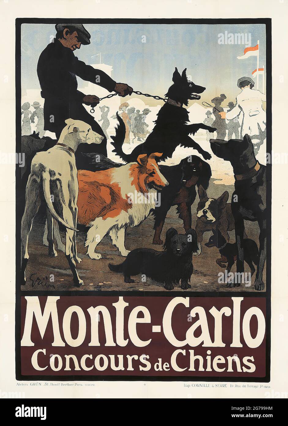 Monte Carlo, Concours de Chiens. Musée : COLLECTION PRIVÉE. AUTEUR: JULES-ALEXANDRE GRÜN. Banque D'Images