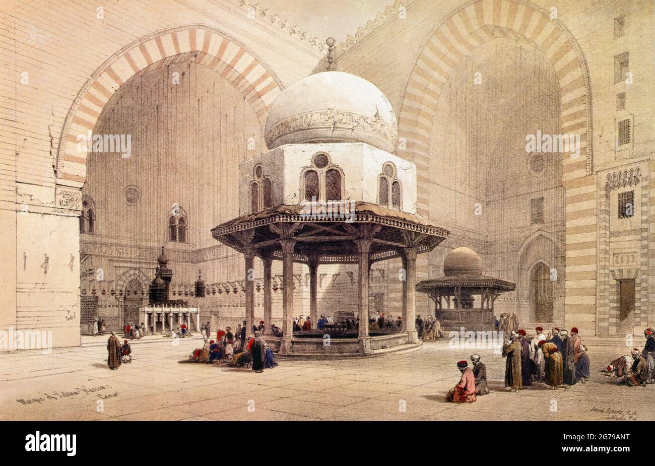 Intérieur de la mosquée du Sultan Hassan. Par l'artiste écossais David Roberts, 1796 - 1864. Roberts a créé ce travail après ses voyages au Moyen-Orient en 1838-1839. Banque D'Images