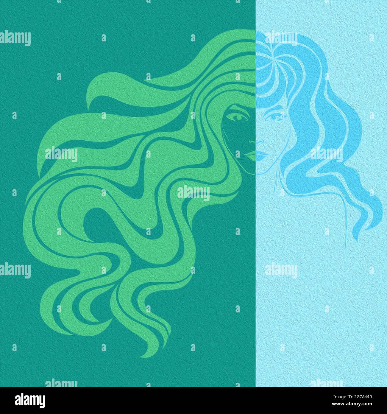 Résumé du visage de la belle femme dans l'espace négatif et positif, illustration de dessin à la main, expression conceptuelle colorée Banque D'Images