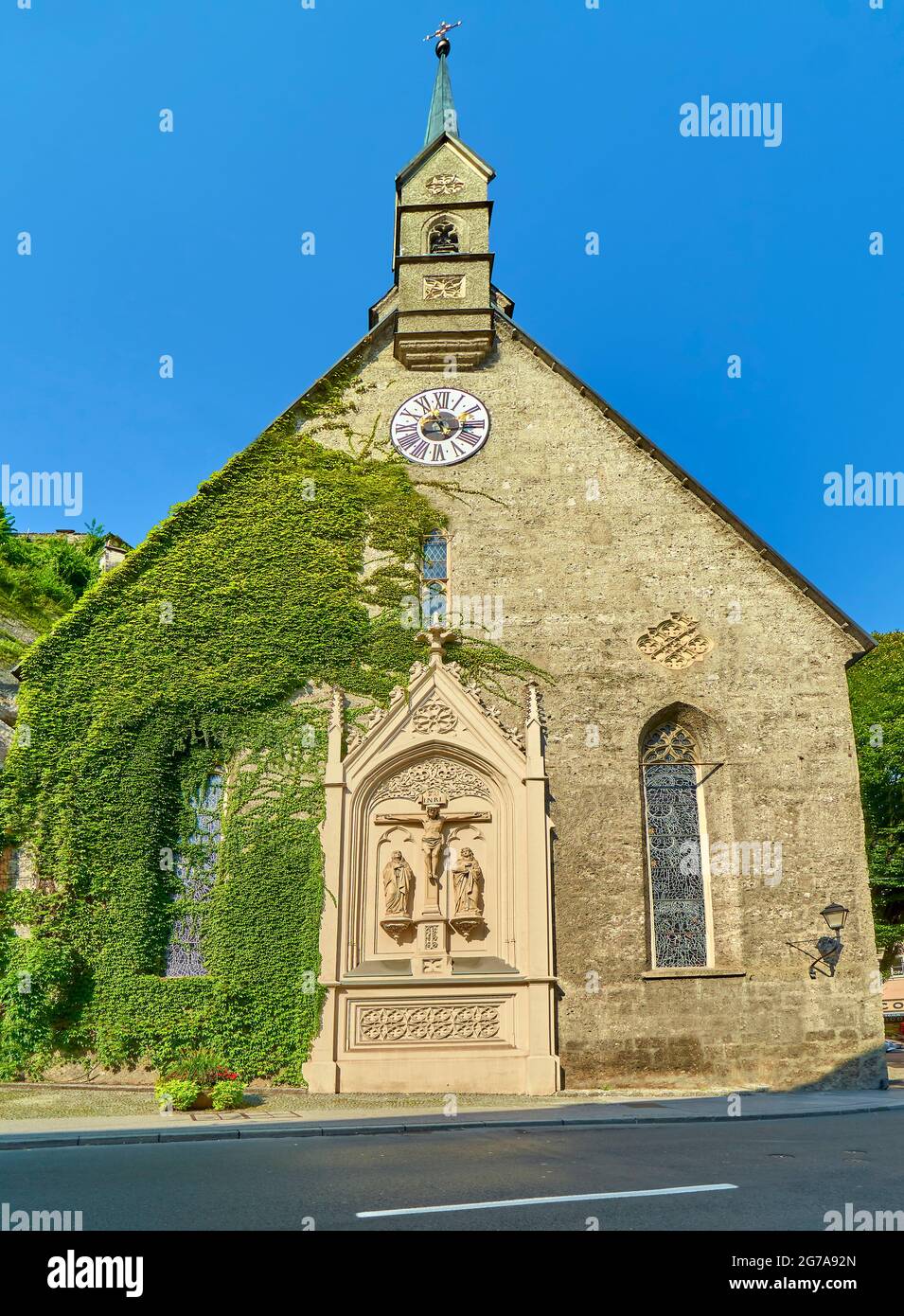 Vue sud du Bürgerspitalkirche Sankt Blasius, Salzbourg, Autriche Banque D'Images