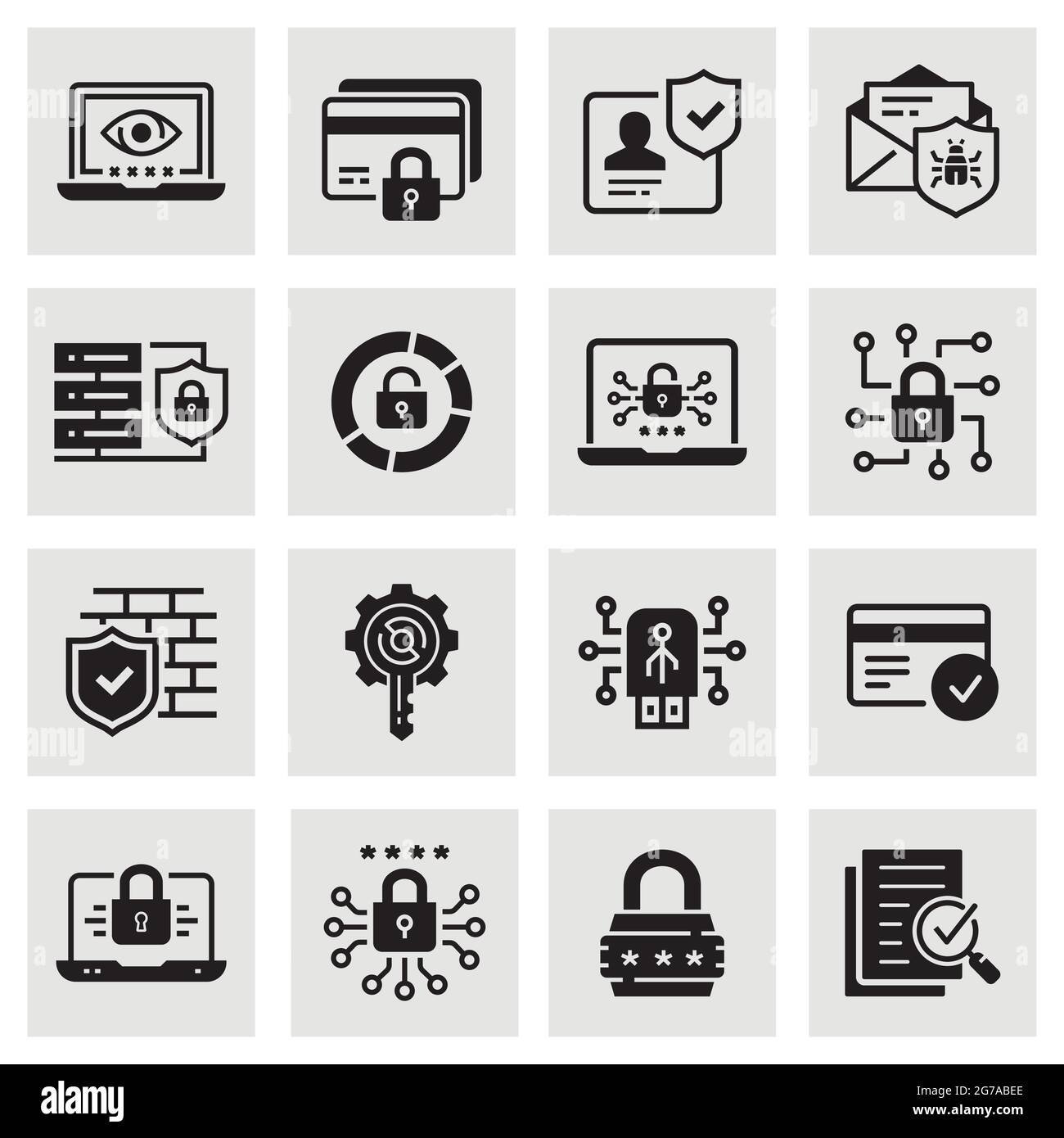 Icônes de cyber-sécurité, telles que le contrôle d'accès, l'antivirus, le mot de passe, etc. Illustration de Vecteur