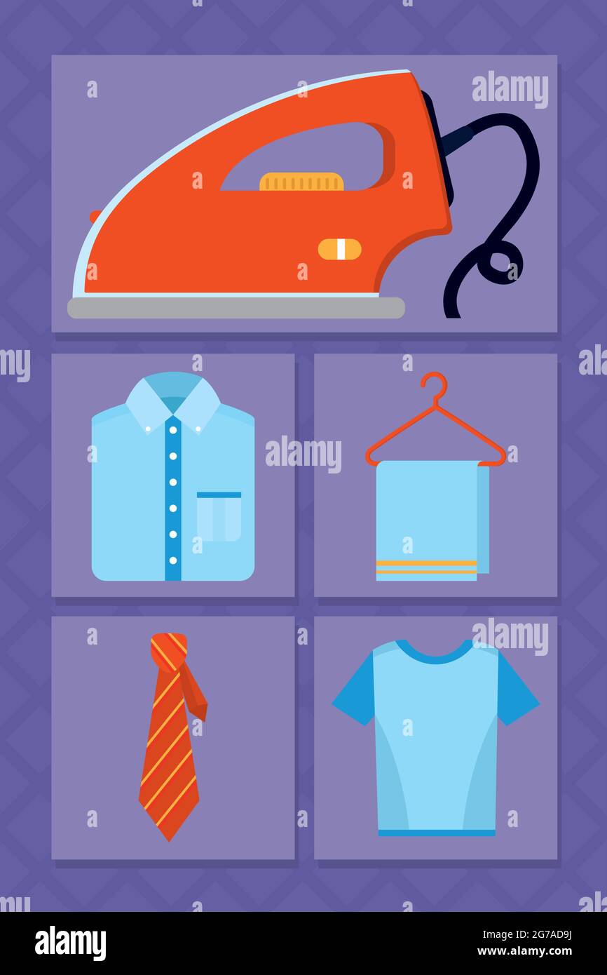 ensemble d'icônes pour fer et linge Illustration de Vecteur