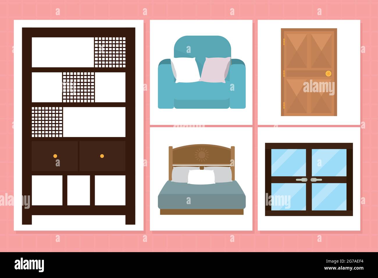 mobilier de chambre à coucher icon set design Illustration de Vecteur