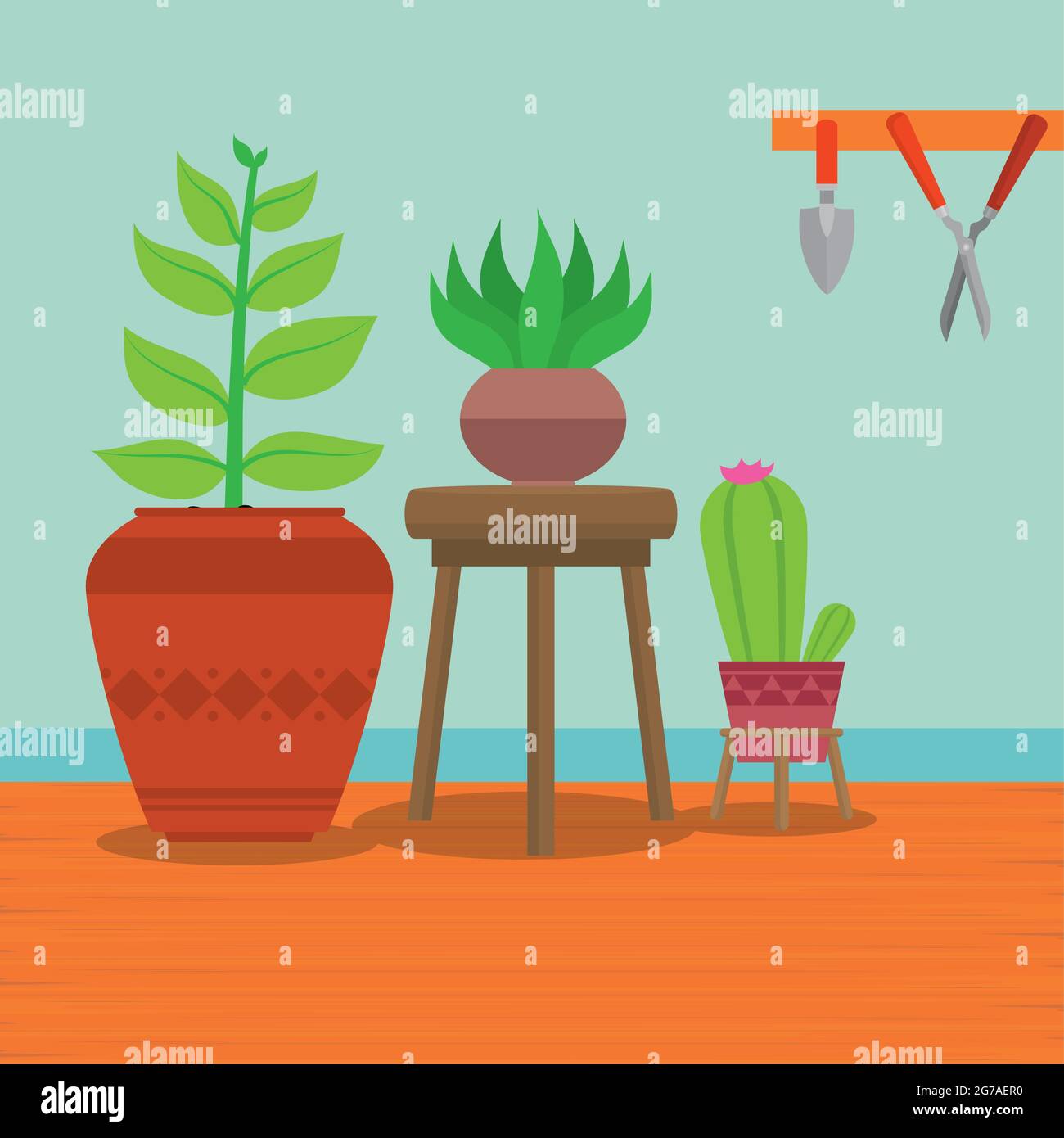intérieur de la maison avec plantes décoratives Illustration de Vecteur