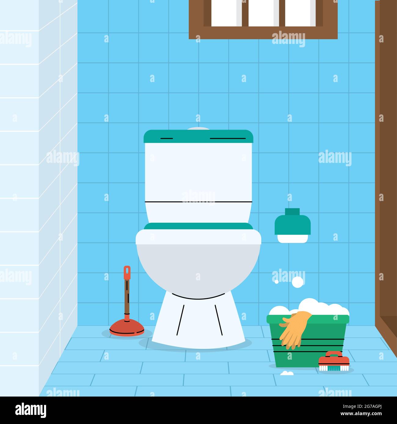 Illustration du nettoyage de la salle de bain avec un kit propre Illustration de Vecteur