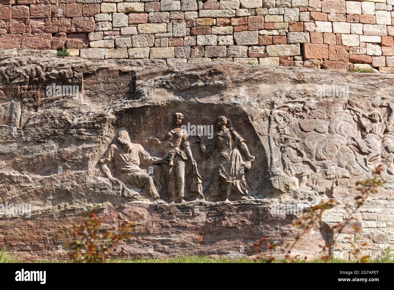 Livre d'images en pierre et vignobles dans la base florale du district de Naumburg de Großjena, Burgenlandkreis, Saxe-Anhalt, Allemagne Banque D'Images