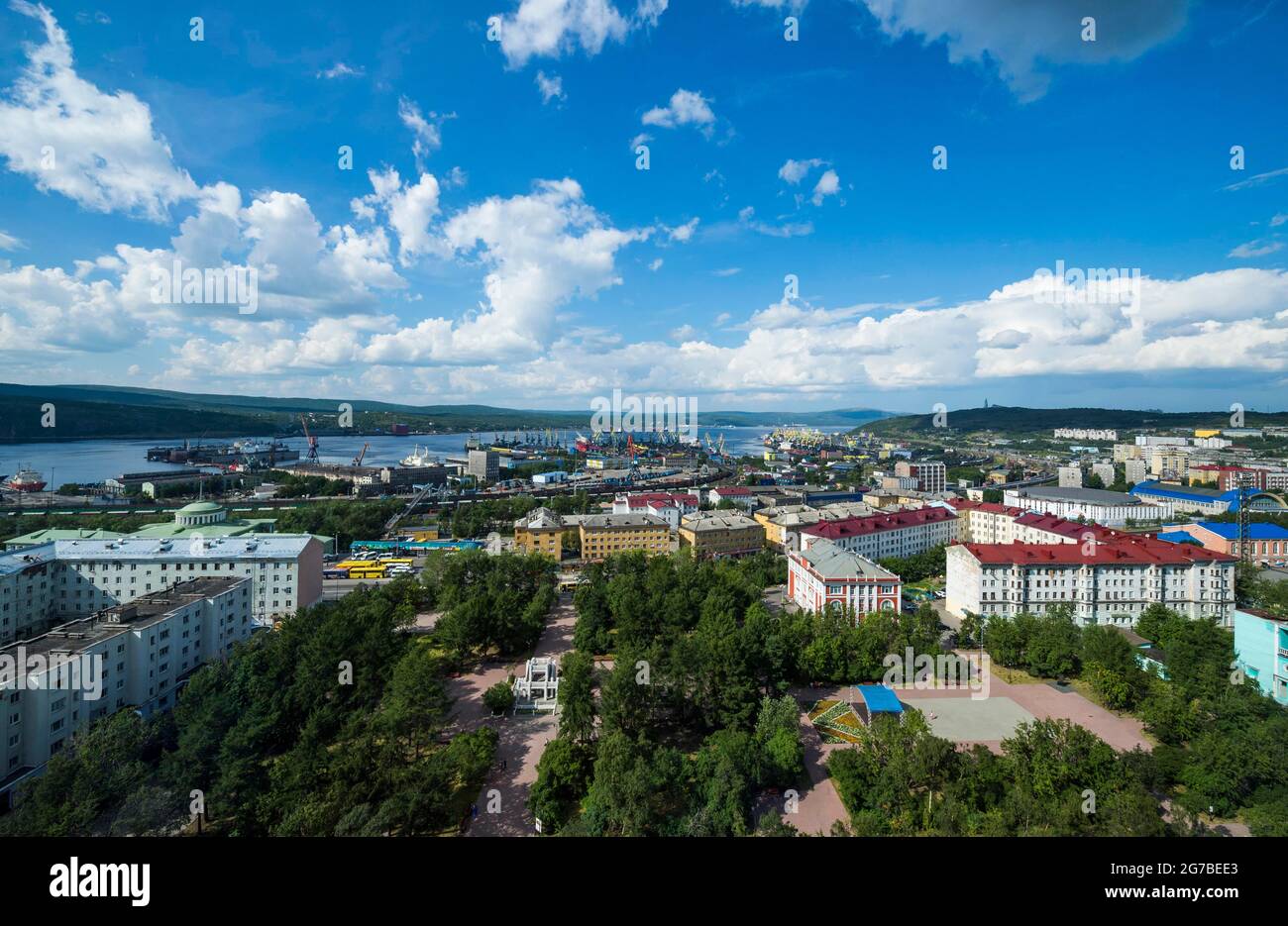 Vue sur Mourmansk, Russie Banque D'Images