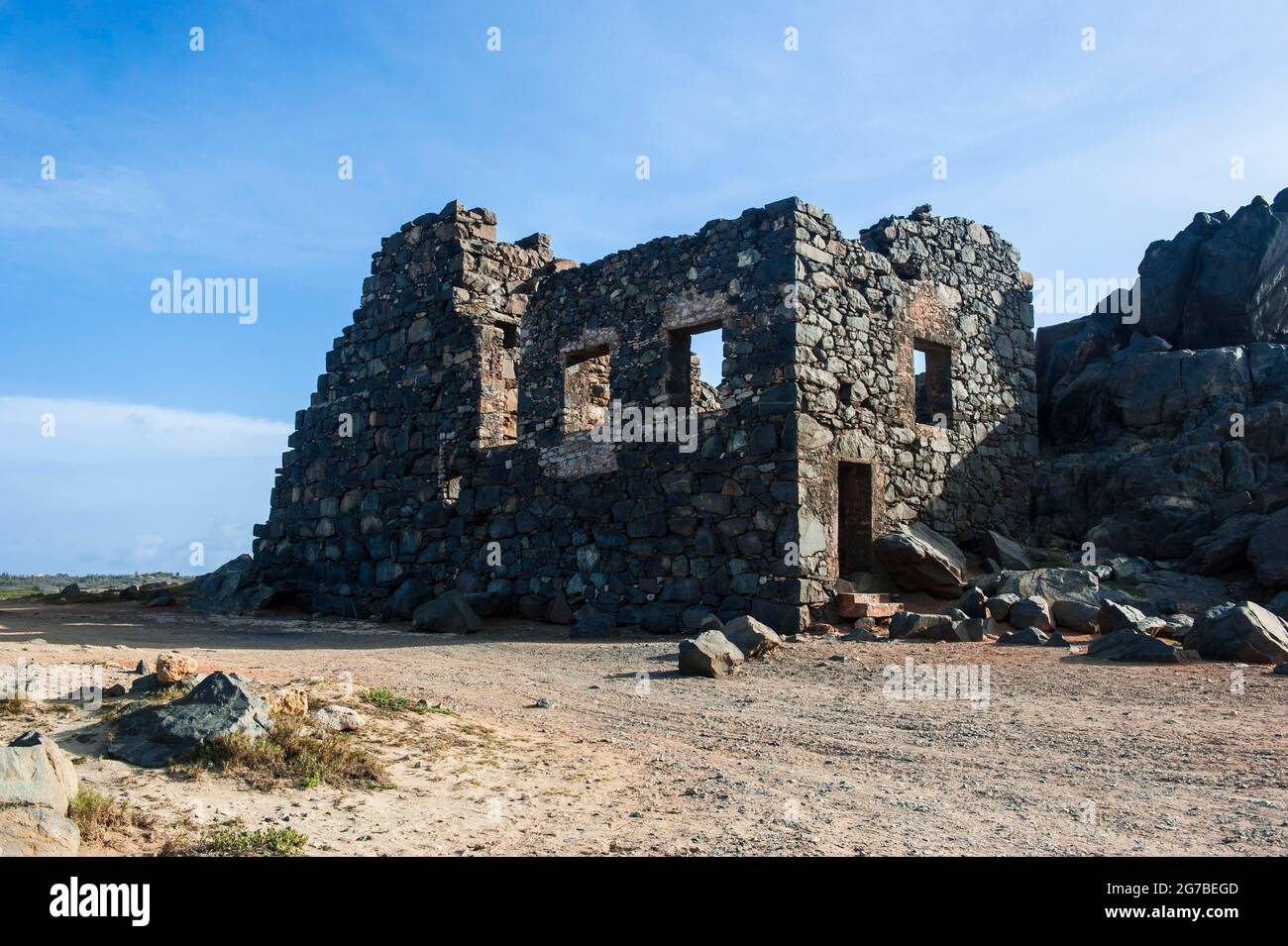 Ruines de la mine d'or de Bushiribana à Aruba, aux îles ABC, aux Antilles néerlandaises, dans les Caraïbes Banque D'Images