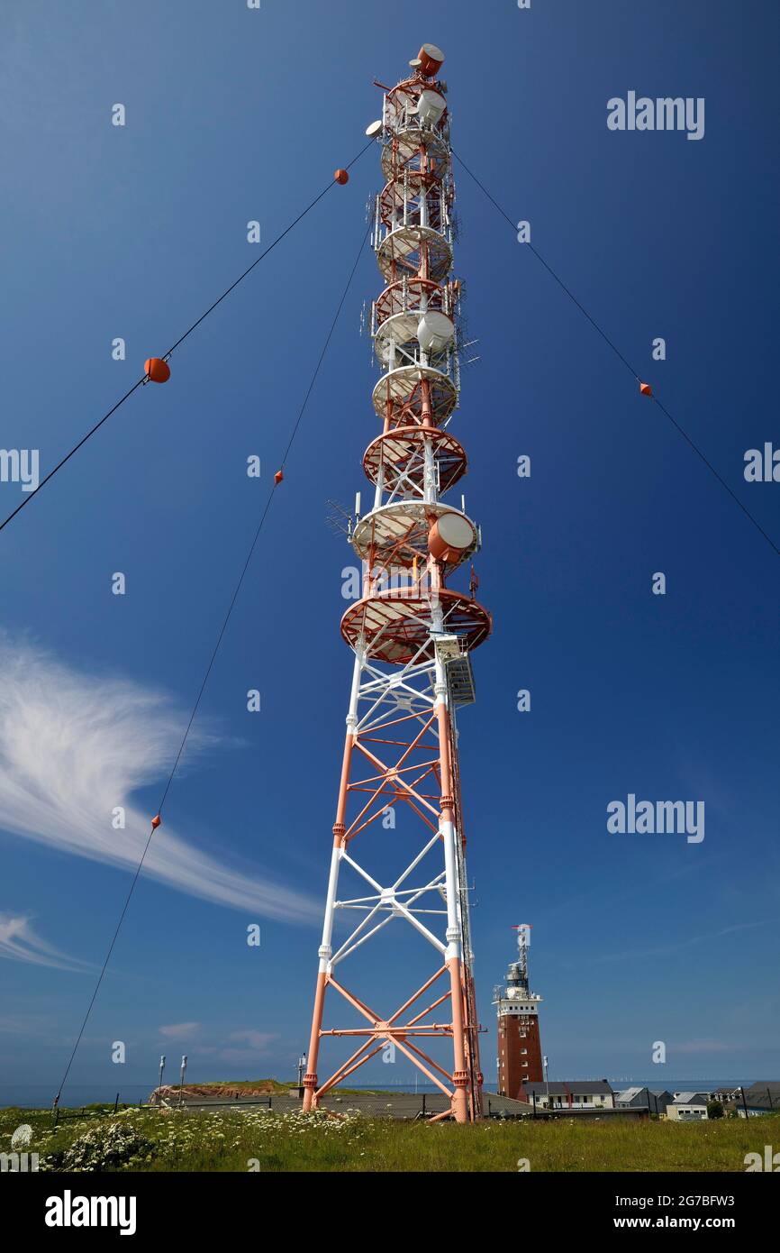 Tour de radio, construction en treillis d'acier avec section triangulaire fixée avec des cordes de type, Oberland, Helgoland, Schleswig-Holstein, Allemagne Banque D'Images