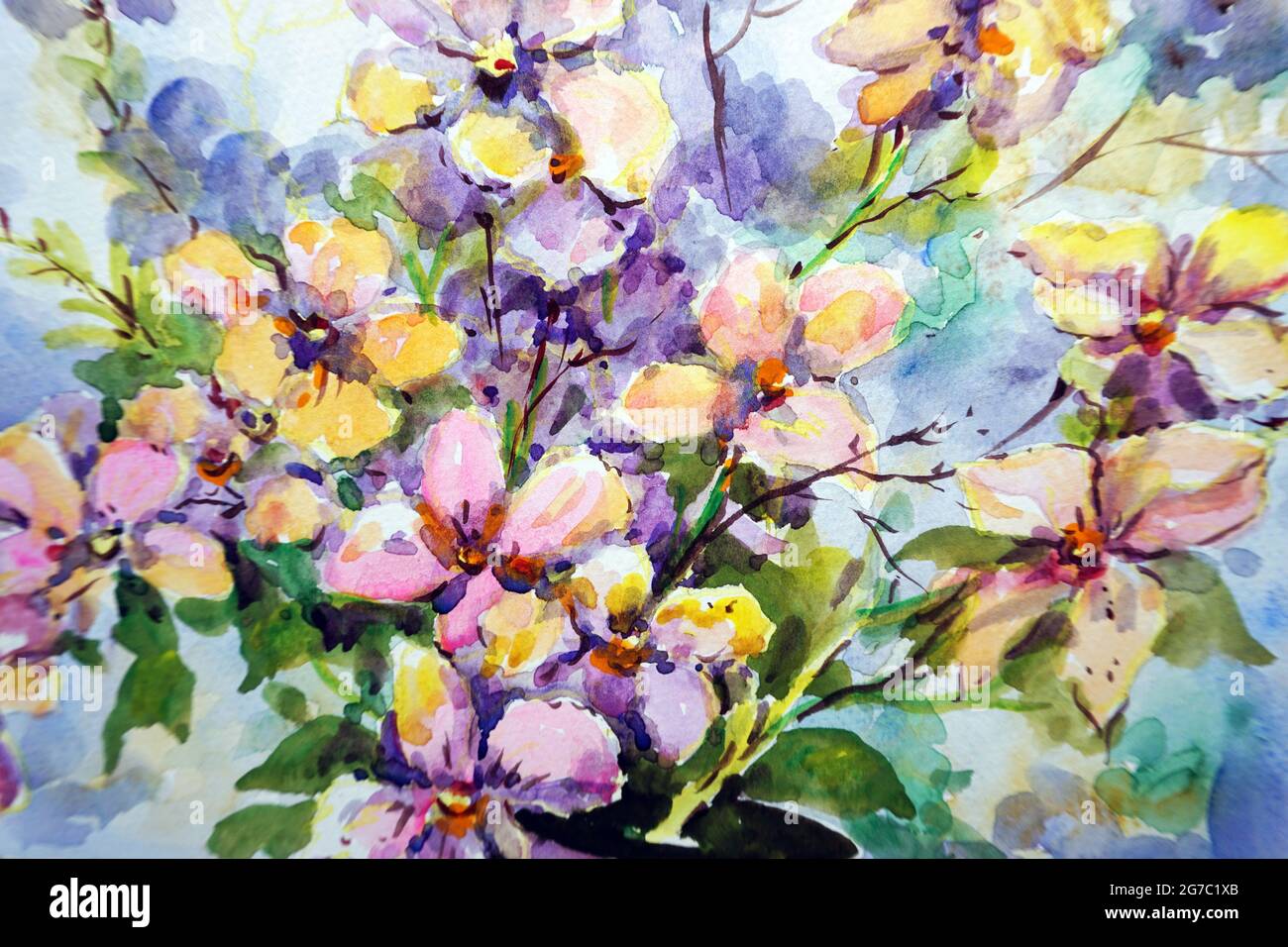 Art peinture aquarelle fleur, Thaïlande Banque D'Images