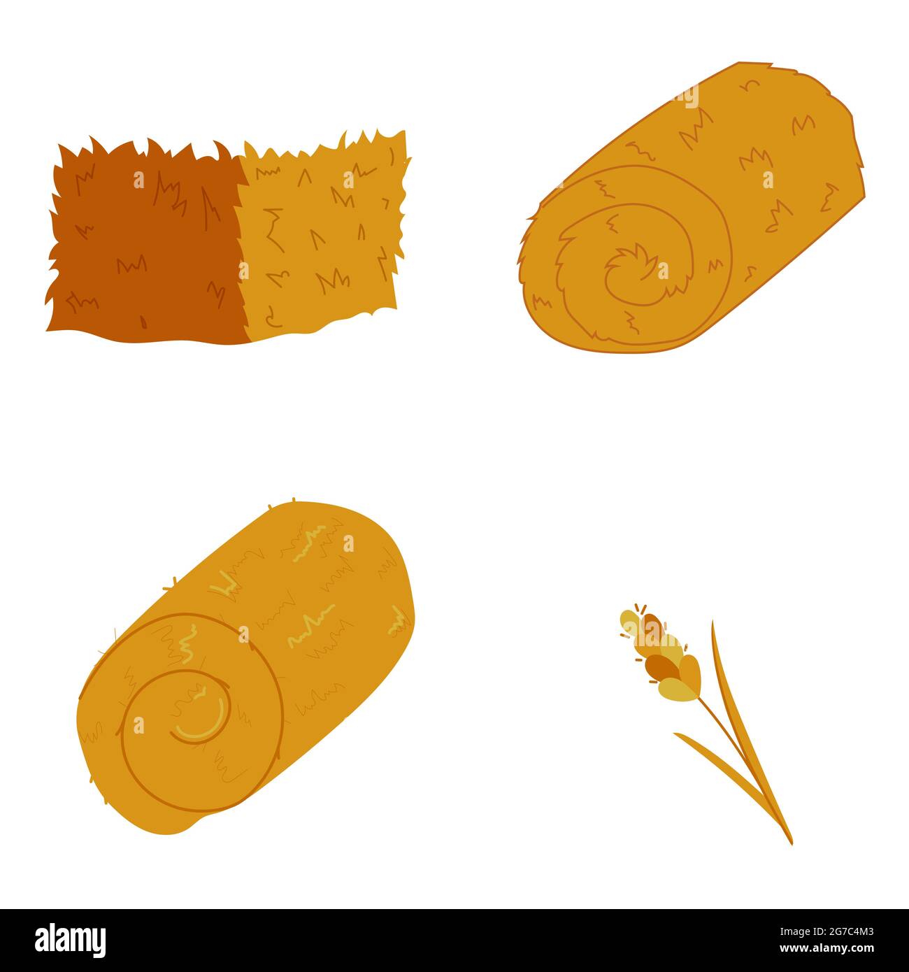 Placer une autre balle de foin isolée sur fond blanc. Haystack séché à plat, haydow agricole hayloft balle, agricole rural haycock - vecteur illustrae Illustration de Vecteur
