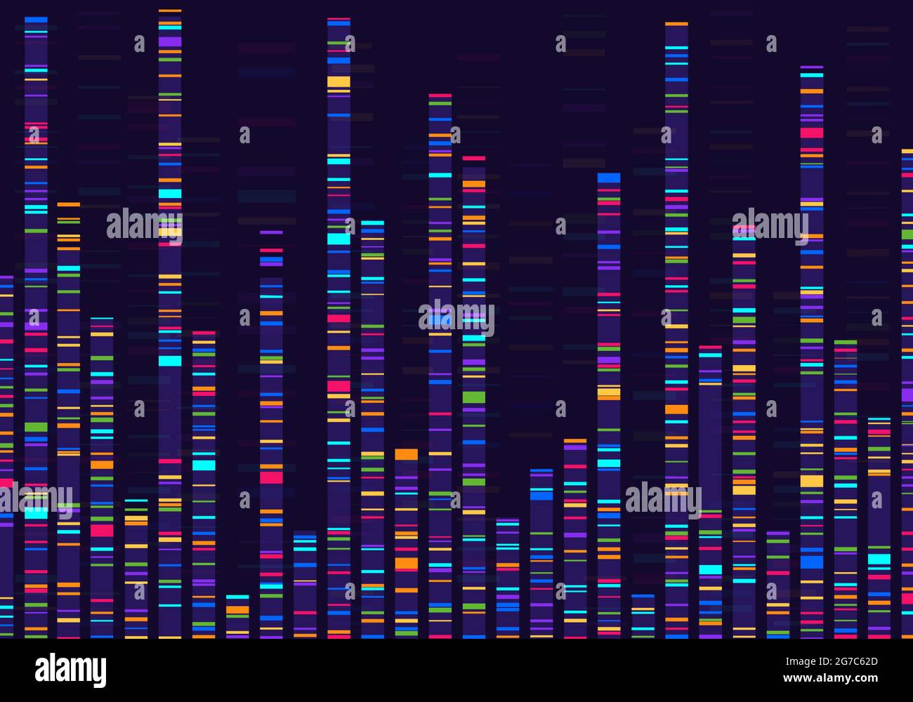 Visualisation des données génomiques. Cartographie génétique, séquençage de l'adn, codage à barres du génome, analyse de cartes de marqueurs génétiques concept de vecteur d'infographie. Recherche médicale sur les chromosomes, laboratoire de microbiologie Illustration de Vecteur