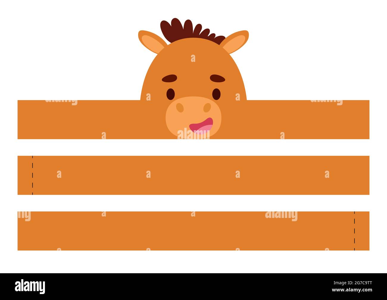Couronne en papier à cheval imprimable. Modèle de ruban de fête à couper le bricolage pour anniversaire, noël, douche de bébé. Accessoire amusant pour le divertissement. Imprimer, couper et coller. Illustration de Vecteur